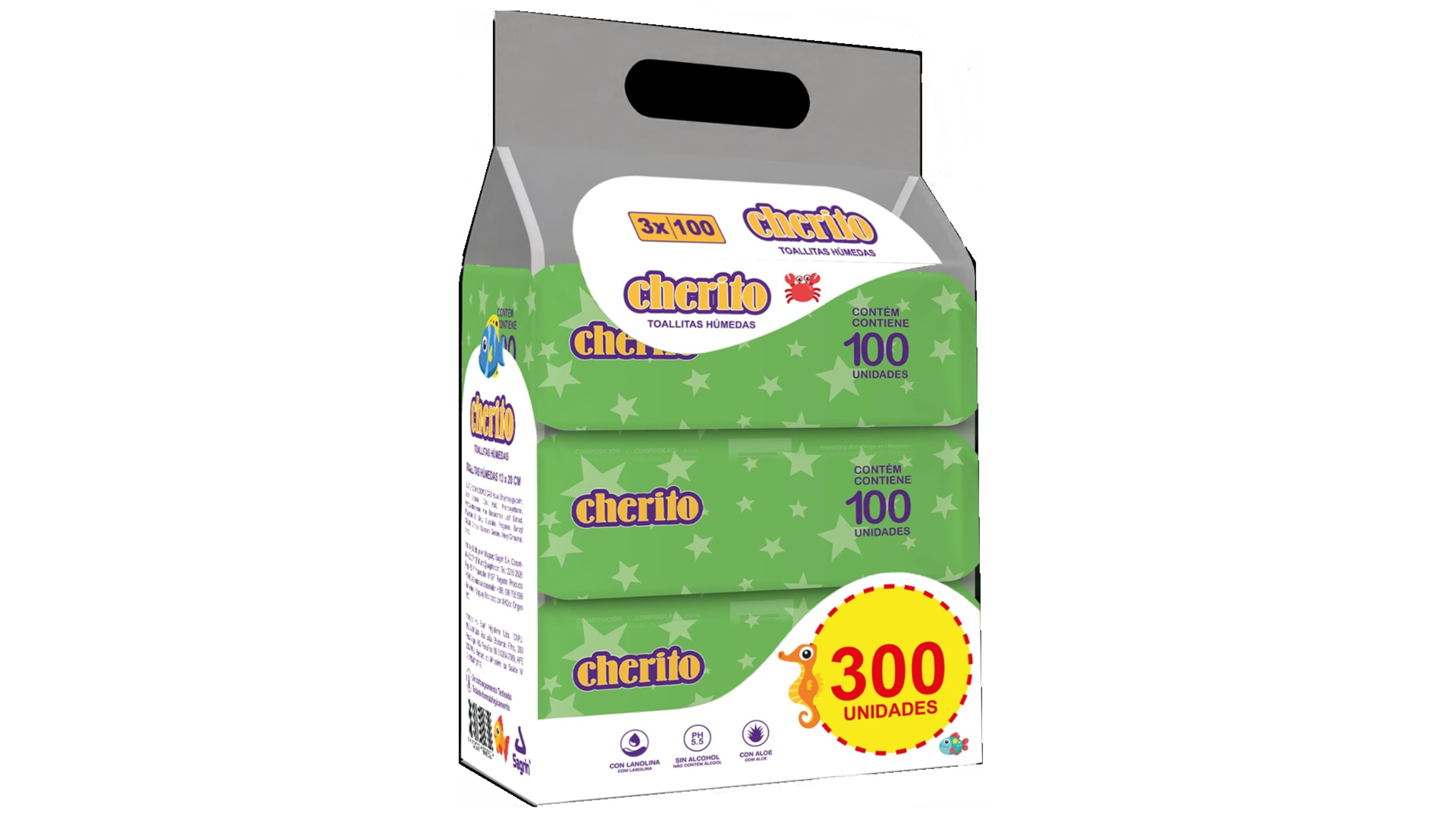 Cherito toalla humeda x 300 unid. CON TAPA