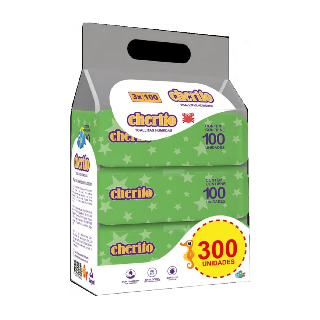 Cherito toalla humeda x 300 unid. CON TAPA