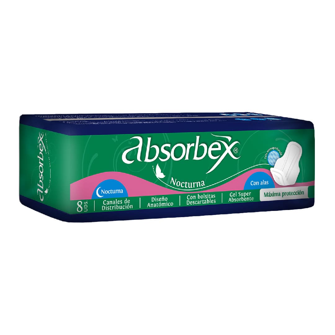 Absorbex toalla femenina nocturna x8 unid.