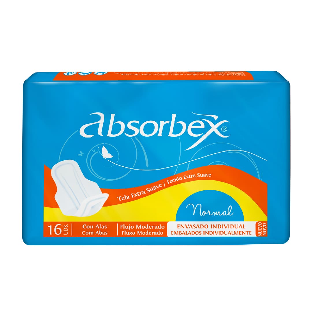 Absorbex toalla femenina tela extra suave trif. x 16 unid.