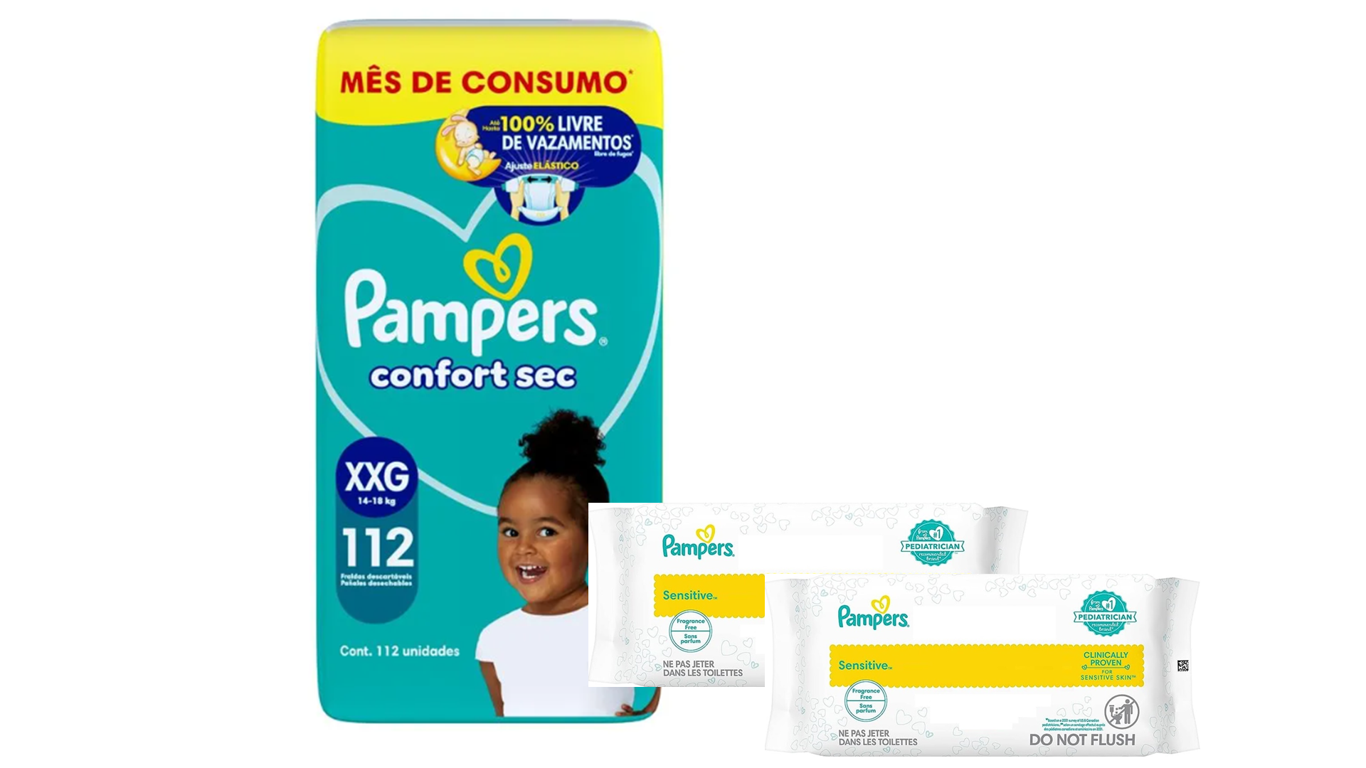 Pampers confort sec XXG x 104 unidades + 36 th de regalo