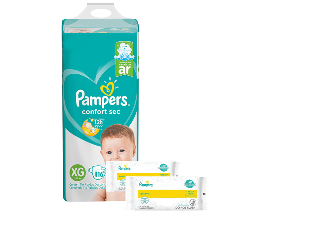 Pampers confort sec XG x 116 unidades + 36 Th de regalo