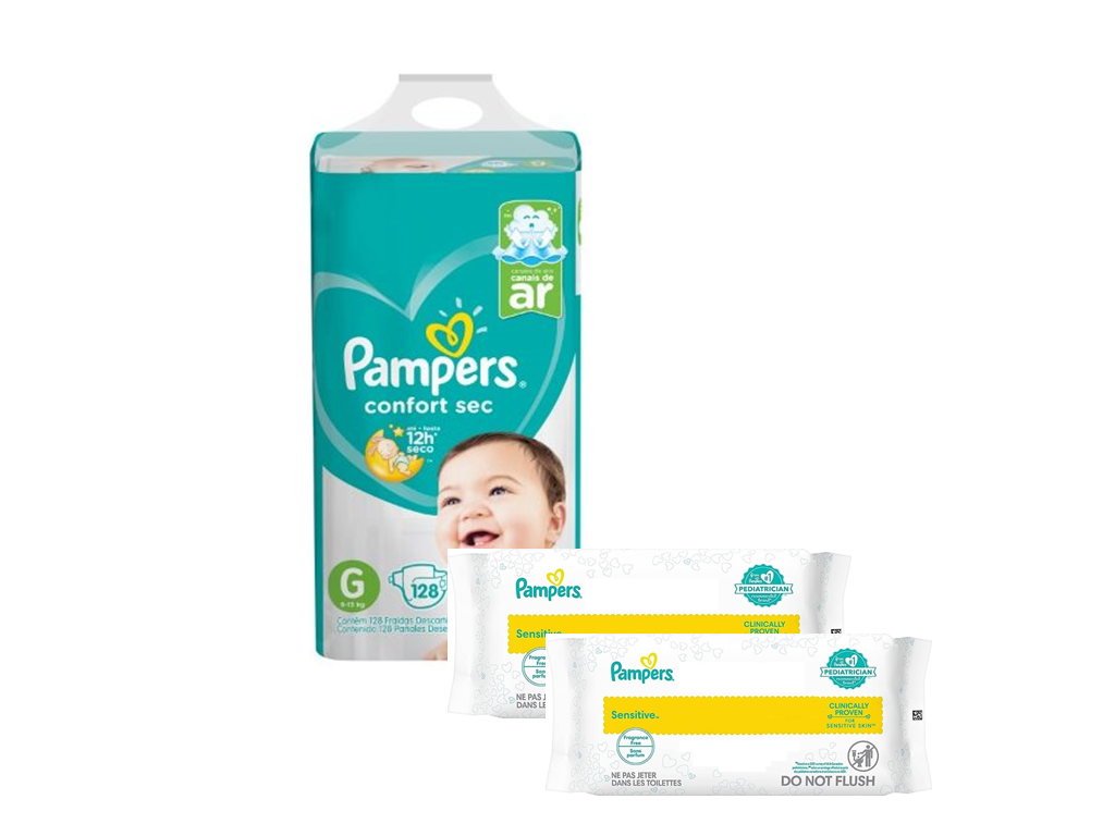Pampers confort sec G x 128 unidades + 36 th de regalo