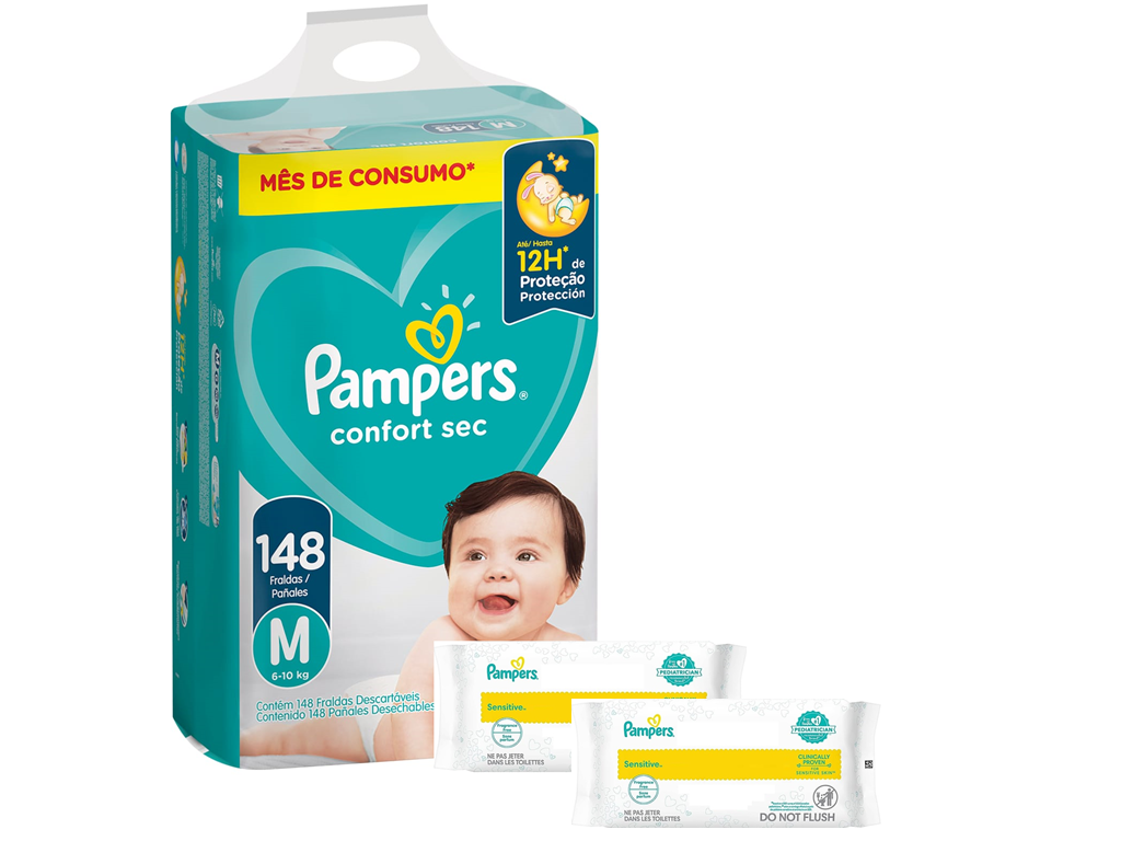 Pampers confort sec M x 148 unidades + 36 Th de regalo