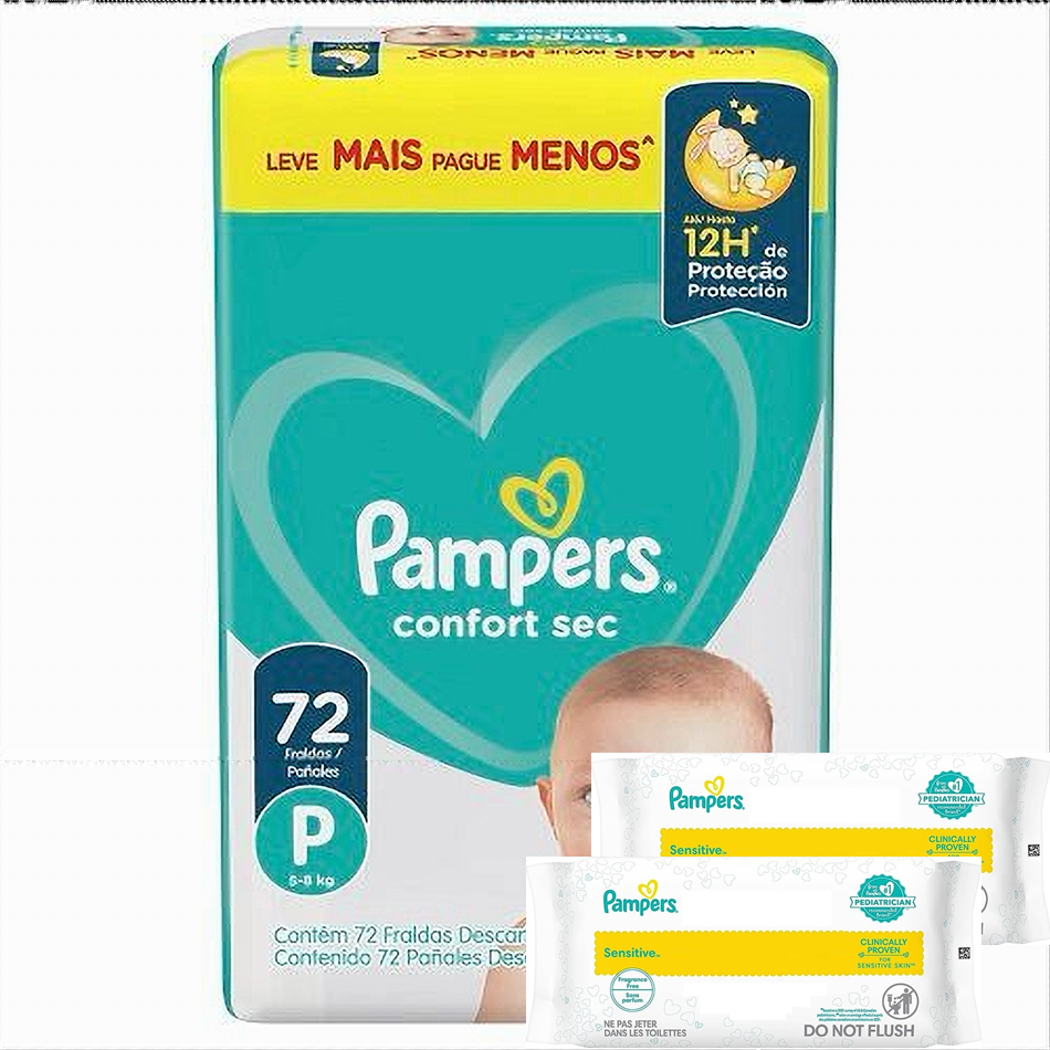 Pampers confort sec P x 72 unidades + 36 Th de regalo