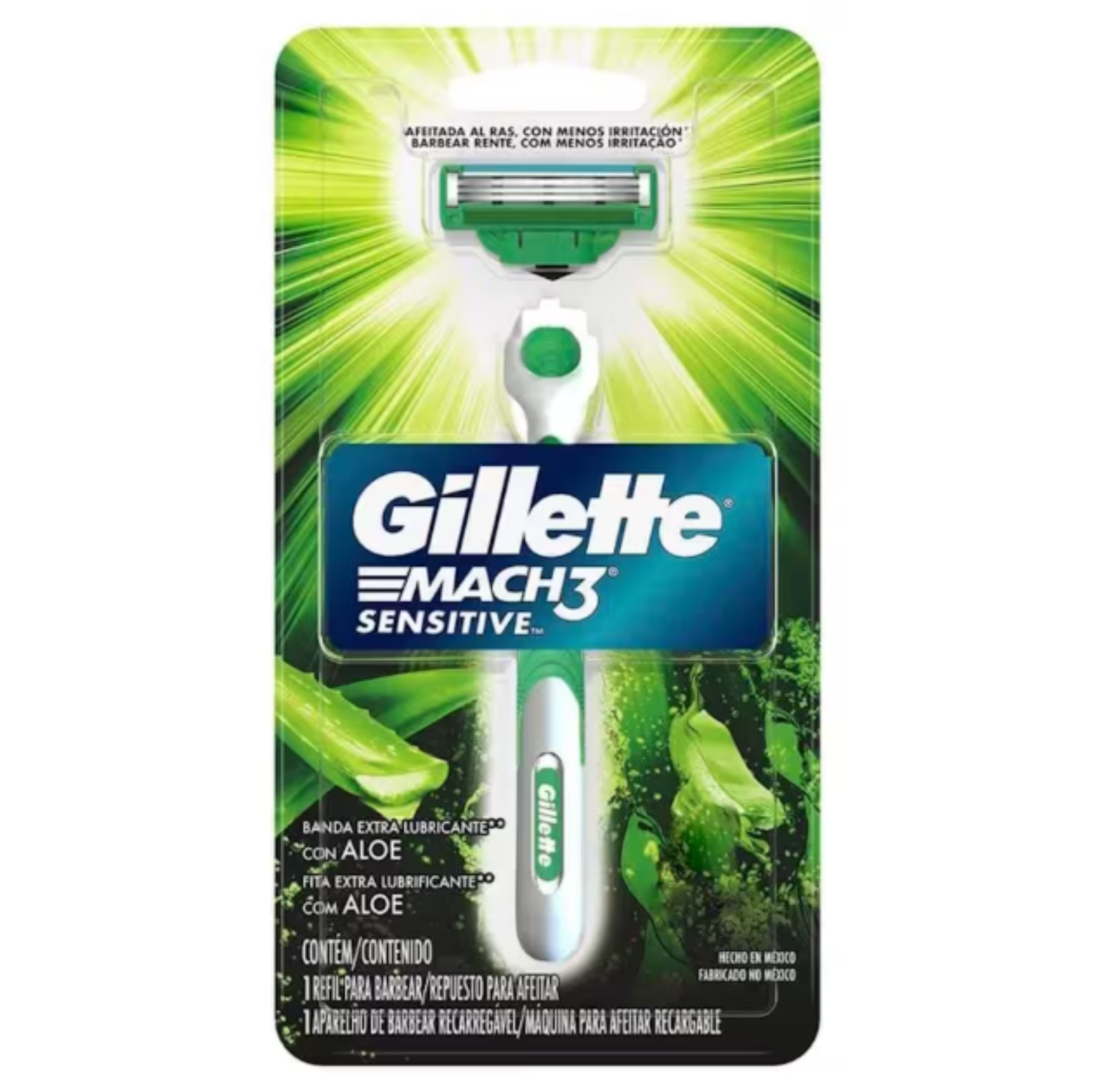 Gillette Mach3 Sensitive maquina con repuesto con ALOE
